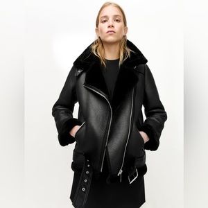 Zara faux leather shearling biker jacket